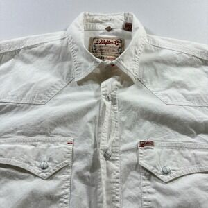 Rafter C Western Shirt Mens L White Pearl Snap ProFlex Stretch Cowboy Long Slv